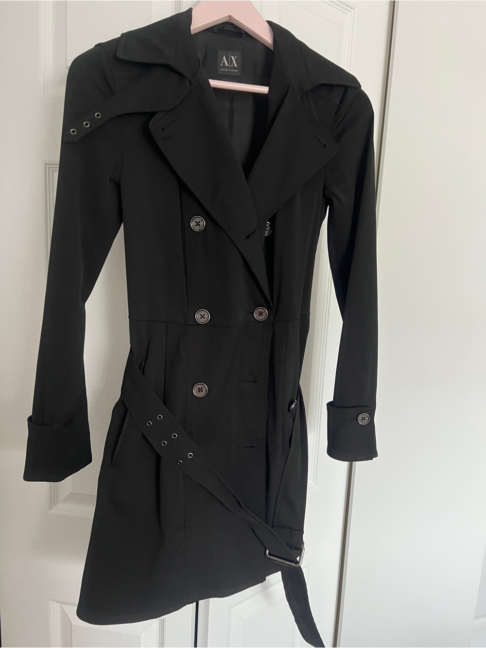 Armani Exchange Black Double-Breasted Belted Trench Coat